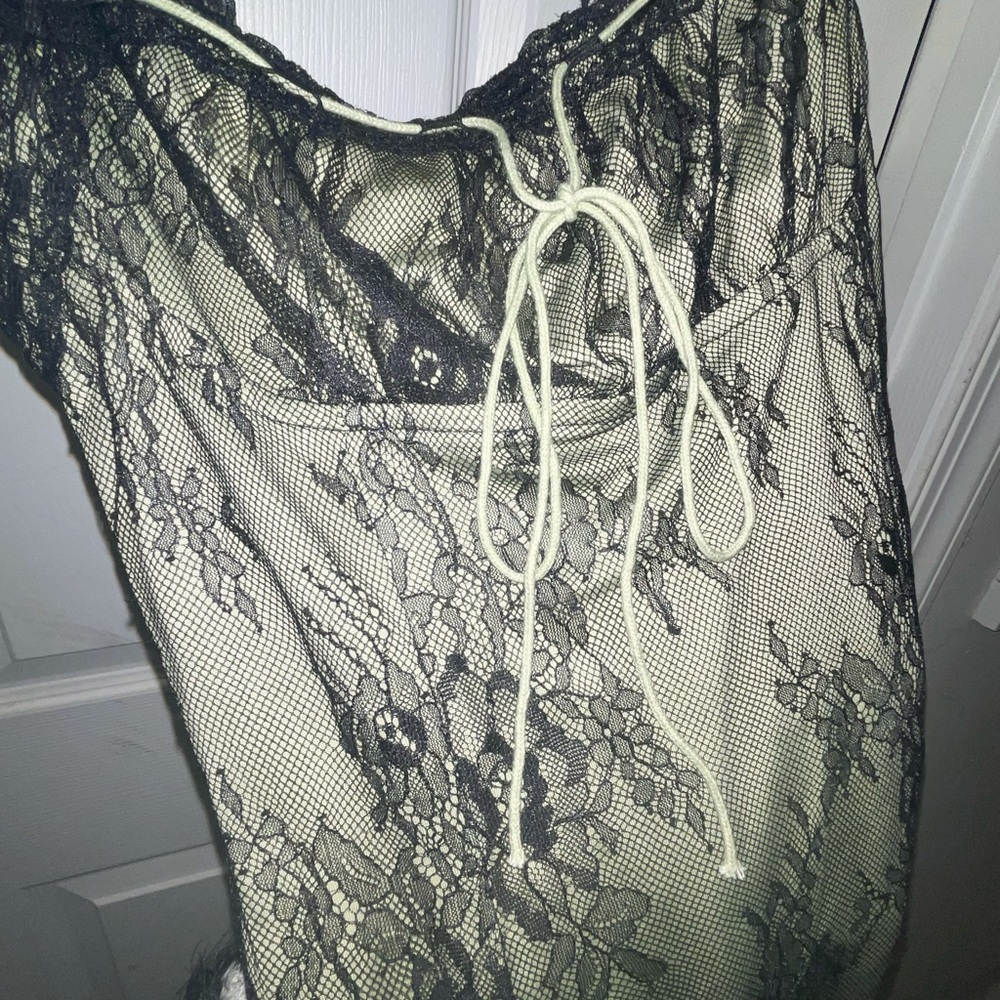 Green with black lace knee high slip dress - Picture 4 of 8